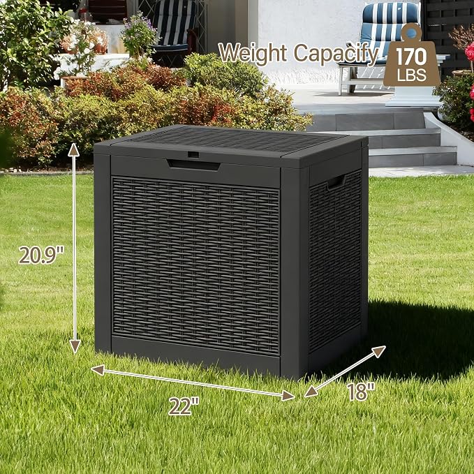 Outdoor Storage Box, 32 Gallon Deck Box with Lockable Lid, Waterproof Resin Storage Bin for Patio Furniture, Garden Tools, Cushions, Black