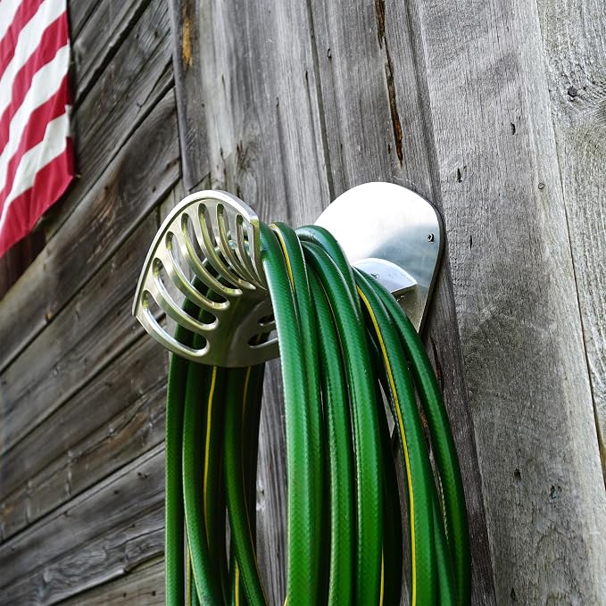 Hose Reel - Heavy Duty Aluminum Water Hose Hanger Wall Mount - Water Hose Holder for 100ft 1/2" Hoses - Hose Rack for Outside - Water Hose Holders for Outside by Kings County Tools