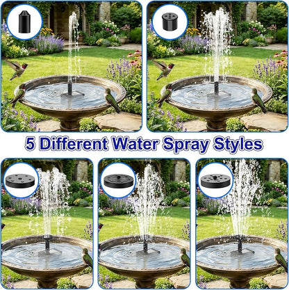 Solar Water Fountain, 2.5 W Solar Bird Bath Fountains with 9.2FT Cable, 5 Nozzles, Outdoor DIY Solar Water Pump Kit for Garden, Ponds, Fish Tank