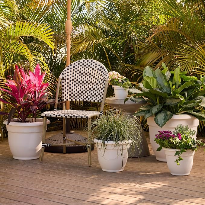 Bloem Ariana 20" Plastic Self-Watering Planter, Vanilla Bean, 2-Pack | Self-watering disk at the bottom of each pot that acts as a water wick and reservoir for optimal plant health