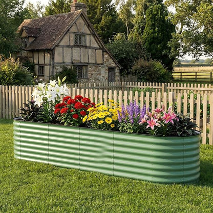 Garvee 8x2x2ft Galvanized Raised Garden Bed, Oval Metal Planter Box with Anti-Cut Safety Edges, 239 Gallons Rust-Resistant Deep Root Planter for Outdoor Vegetables, Flowers, Herbs, Beige