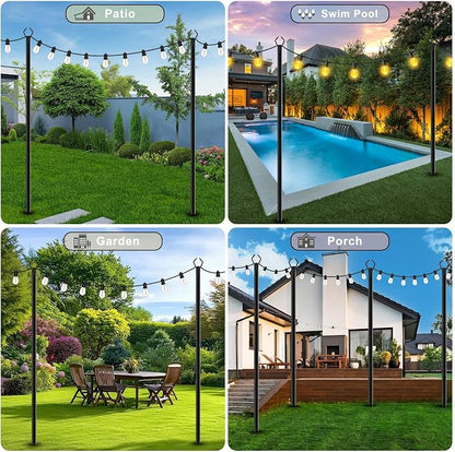 6 Pack10 FT String Light Poles,Metal with Fork Lights Poles for Outdoor String Light, Rustproof Heavy Duty for Outside Garden,Patio,Wedding,Backyard,Deck,Party
