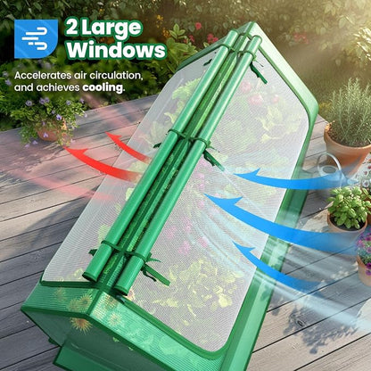 Quictent 6x3x1ft Galvanized Raised Garden Bed with Cover Metal Planter Bottomless Box w/ 2 Large Screen Windows Mini Greenhouse 20pcs T-Tags 1 Pair Gloves Outdoor Growing Vegetables (Green)