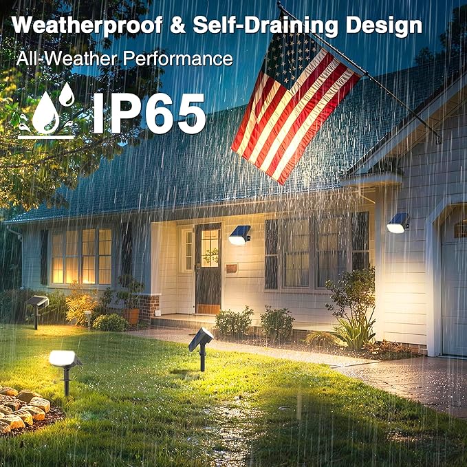 JEJOT Solar Lights Outdoor Waterproof IP65, Super Bright LED with Lens, 3000K 2 Lighting Modes, Solar Powered Yard Garden Solar Spot Lights for Outside Landscape Auto On/Off -8 Pack