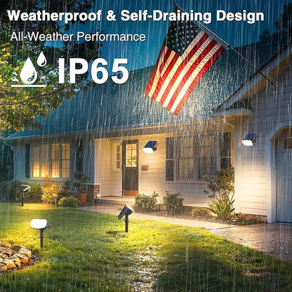 JEJOT Solar Lights Outdoor Waterproof IP65, Super Bright LED with Lens, 3000K 2 Lighting Modes, Solar Powered Yard Garden Solar Spot Lights for Outside Landscape Auto On/Off -8 Pack
