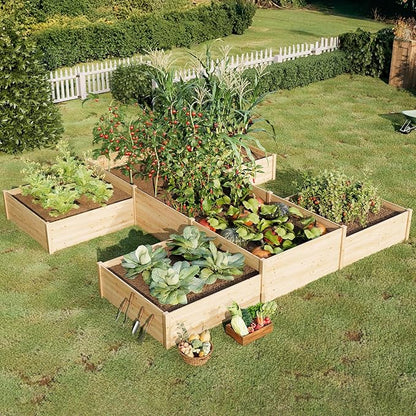 SPECRAFT H-Shaped Raised Garden Bed, 12x12x2 ft, Double-Layer Wooden Planter Box for Outdoor Patio Garden，180 cu. ft Capacity