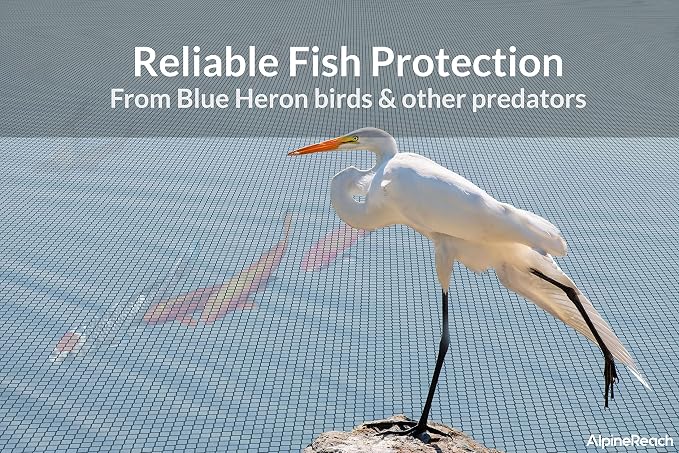 AlpineReach Koi Pond Netting Kit 28 x 30 ft Black Heavy Duty Woven Fine Mesh Net Cover for Leaves - Protects Koi Fish from Blue Heron Birds, Cats & Predators – Reusable & Stakes Included