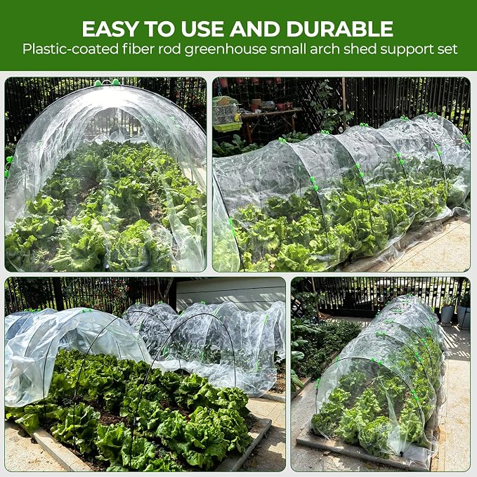 30Pcs Garden Hoops for Raised Beds, 6 Sets of 8.5 FT Long Garden Hoops, Rust-Free Fiberglass Greenhouse Hoops Grow Tunnel for Netting, DIY Plant Support Garden Stakes for Row Cover