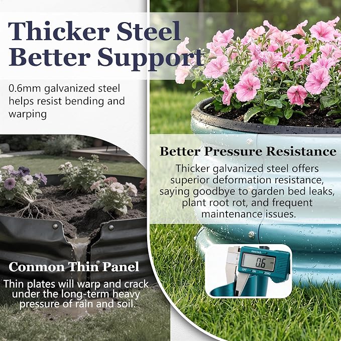 2 x 2 x 1 ft Round Raised Garden Bed, Blue 2 Pack 0.6 mm Thick Galvanized Steel Planter Box with Double Layer Paint and Safety Edge Trim for Vegetables Flowers Herbs Outdoor Garden
