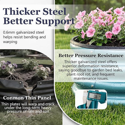 2 x 2 x 1 ft Round Raised Garden Bed, Blue 2 Pack 0.6 mm Thick Galvanized Steel Planter Box with Double Layer Paint and Safety Edge Trim for Vegetables Flowers Herbs Outdoor Garden