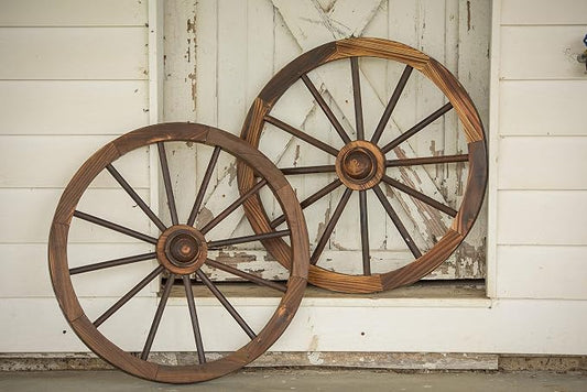 Leigh Country 24-Inch Wooden Wagon Wheel, Rustic Decorative Yard/Garden Décor, for Decoration Only