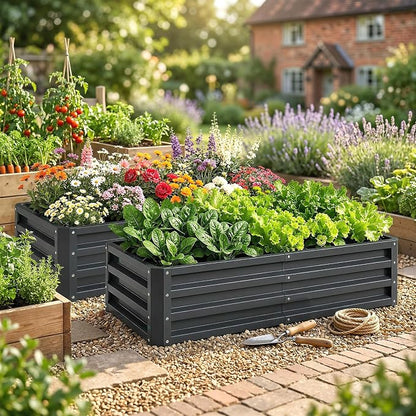 Outsunny Galvanized Raised Garden Bed, 4' x 2' x 1' Metal Planter Box, for Growing Vegetables, Flowers, Herbs, Succulents, Gray