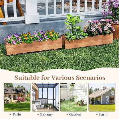 HAPPYGRILL Raised Garden Bed, Wood Flower Planter Box w/4 Drainage Holes, Black Liner for Containing Soil, Indoor Outdoor Wooden Plant Container for Backyard, Patio, Balcony (1,44" x 11" x 10")