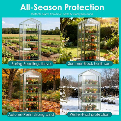 Twira 4-Tier Mini Greenhouse Outdoor, Portable Small Greenhouses for Winter, PE-coated Metal Frame & PVC Cover Green House for Outside Plants, Indoor Greenhouse Women Men Gardening Gifts 2.3x1.6x5.2ft