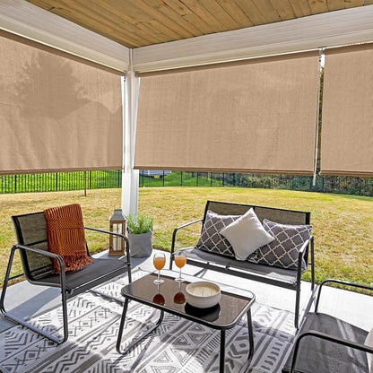 Coolaroo Outdoor Roller Shade with Wand - 90% UV Block Breathable Light Filtering Shade for Patio or Porch, Fade-Resistant, Easy-Clean Fabric, 8ft x 6ft, Southern Sunset