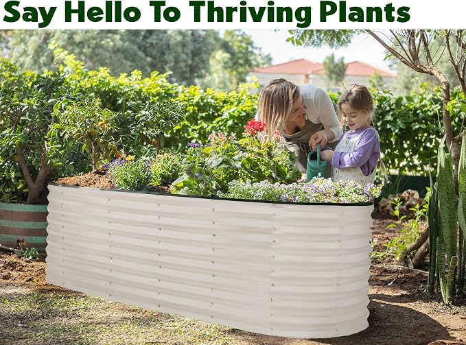 Plant & Plot Galvanized Raised Garden Beds Outdoor // 6×2×2 ft Planter Raised Beds for Gardening, Vegetables, Flowers // Large Metal Garden Box (White) // Patented Tool-Free Design