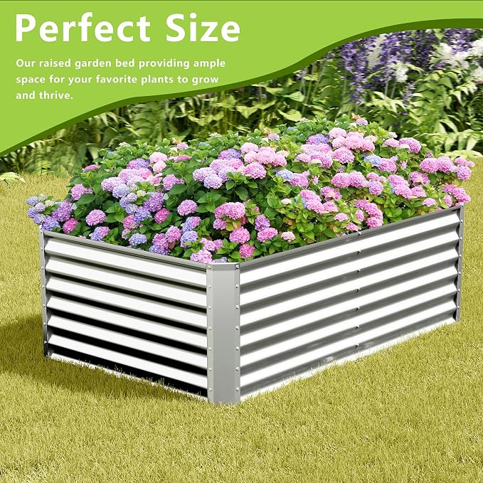 2PCS 4x2x2FT Galvanized Raised Garden Bed,Galvanized Planter Boxes Outdoor, Large Metal Raised Garden Beds for Vegetables-Silver