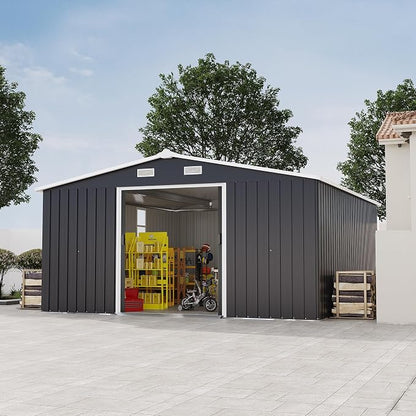 10x12 FT Outdoor Storage Shed Metal Garden Tool Shed with 2 Windows,Waterproof Tool Shed W/Sliding Door & Vents,for Bike Storage,Dark Gray