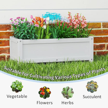 HDPE Raised Planter Box Outdoor,Rot-Resistant and Non-Cracking,Small Raised Beds for Gardening 29.5 * 14.4 * 9.8 in for Yard,Lawn,Outdoor Planter Boxes Rectangle with Drainage Holes White