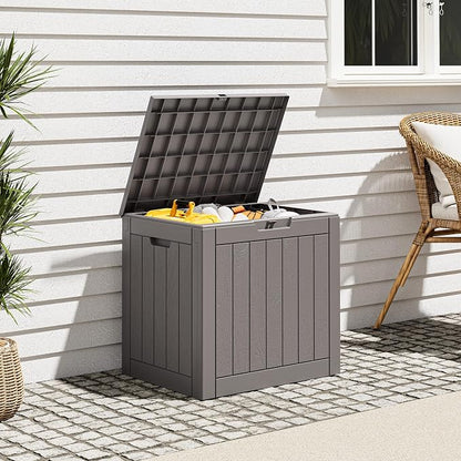 Outdoor Storage Box, Resin Deck Boxes Indoor and outdoor, Waterproof Storage Box Lockable Lid (Grey,32 Gallon)