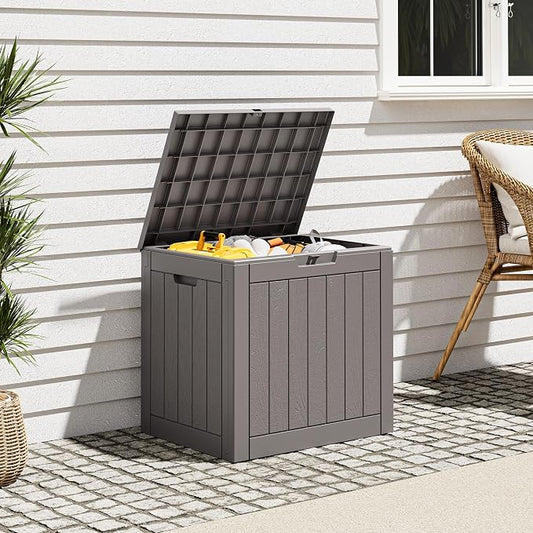 Outdoor Storage Box, Resin Deck Boxes Indoor and outdoor, Waterproof Storage Box Lockable Lid (Grey,31 Gallon)