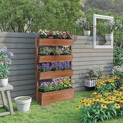 4-Tiers Raised Garden Bed,Vertical Garden Planter,Planter Box,Fir Wood Adjustable Freestanding Elevated Herb Stand Tower,Flower Strawberry Vegetable for Outdoor Balcony,33x17x55 Inches,Brown