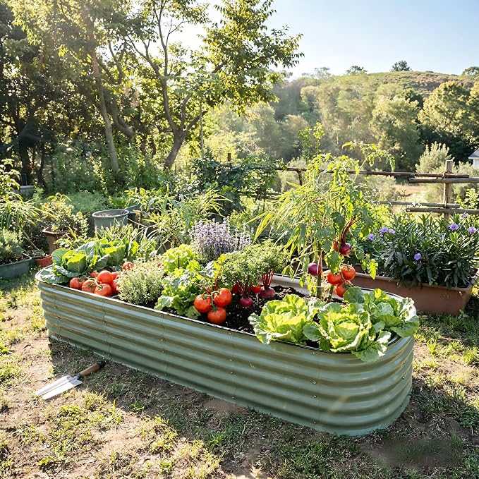 Raised Garden Bed Kit 8×2×1.4 FT Magnesium-Aluminum-Zinc Stainless Steel Metal Planter Box for Planting Outdoor Plants Vegetables (Light Green)