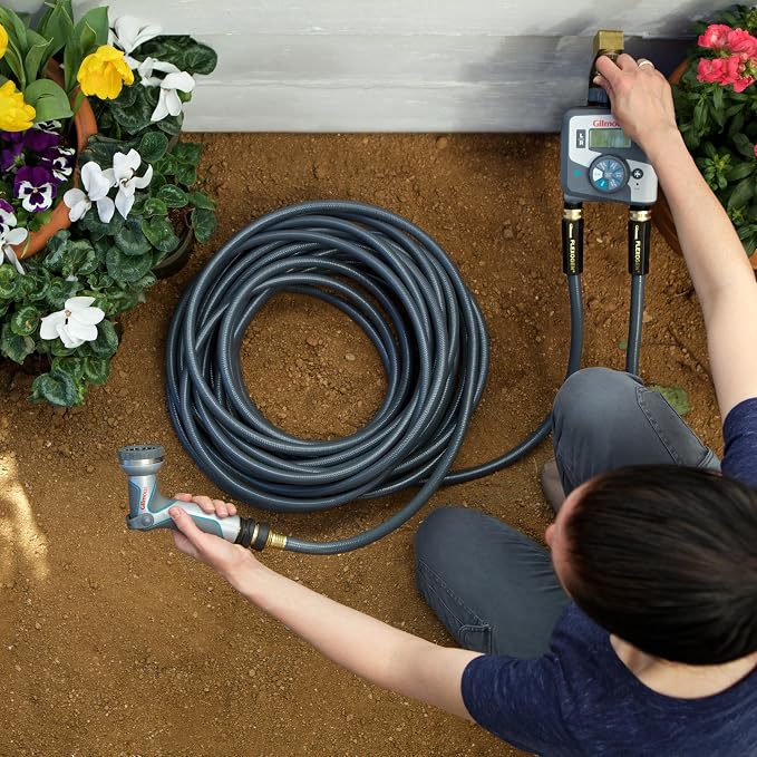 Gilmour Flexogen 5/8 in x 25 ft Garden Hose, Heavy Duty Water Hose, Flexible and Kink Resistant Outdoor Hose | Leak-Proof Brass Couplings, Kink Resistant 8-Layer Design, 500 PSI, Made in USA