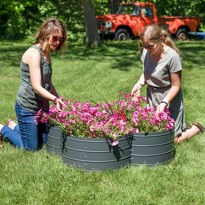 Sunnydaze Galvanized Raised Garden Bed - Outdoor Planter Box for Backyard or Patio - Steel Metal Raised Bed for Gardening Vegetables, Flowers, Herbs - 43 x 43 x 12 in - Gray - Clover