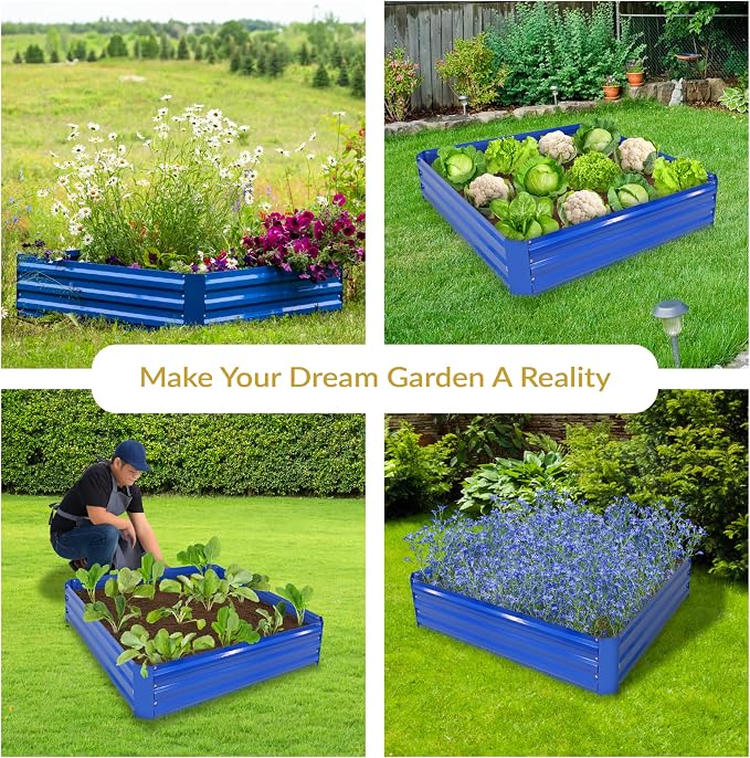 Sunnydaze Galvanized Raised Garden Bed - Outdoor Planter Box for Backyard or Patio - Steel Metal Raised Bed for Gardening Vegetables, Flowers, Herbs - 47 x 47 x 12 in - Blue - Square