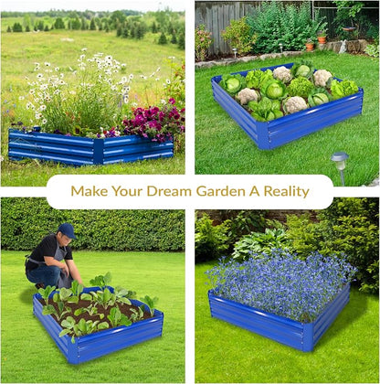 Sunnydaze Galvanized Raised Garden Bed - Outdoor Planter Box for Backyard or Patio - Steel Metal Raised Bed for Gardening Vegetables, Flowers, Herbs - 47 x 47 x 12 in - Blue - Square