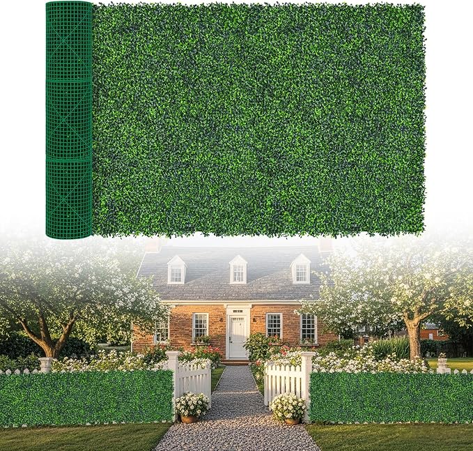 Artificial Boxwood Roll, 60x140 in (58 sqft) UV-Anti Faux Ivy Grass Wall Backdrop for Balcony Privacy, Fake Grennery Wall Decor for Garden, Patio, Backyard