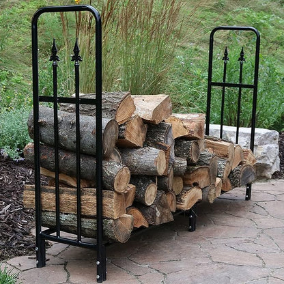Sunnydaze Indoor/Outdoor 6-Foot Decorative Firewood Log Rack - Powder-Coated Steel Wood - Black