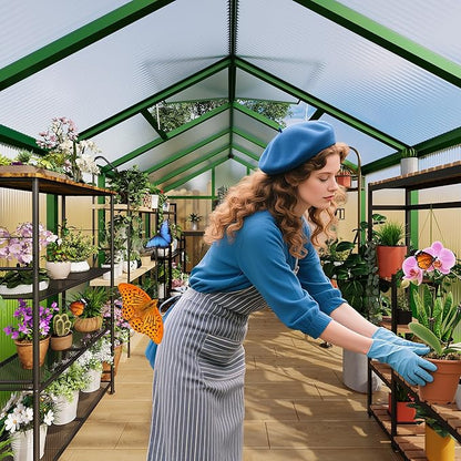 6x10 ft Walk-in Greenhouse, Polycarbonate Panels with Reinforced Aluminum Frame, Large Garden Green House for Planting and Seed Starting, Quick-Assembly Structure with Adjustable Roof Vent