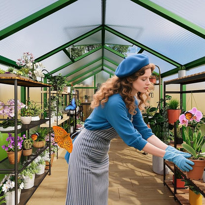 Greenhouse, 6x10 Ft Outdoor Greenhouses, Greenhouse Kit, Portablee Greenhouses with Ground Nails and Vent Windows, Sliding Lockable Door, Polycarbonate Green House for Outside Garden Backyard, Green