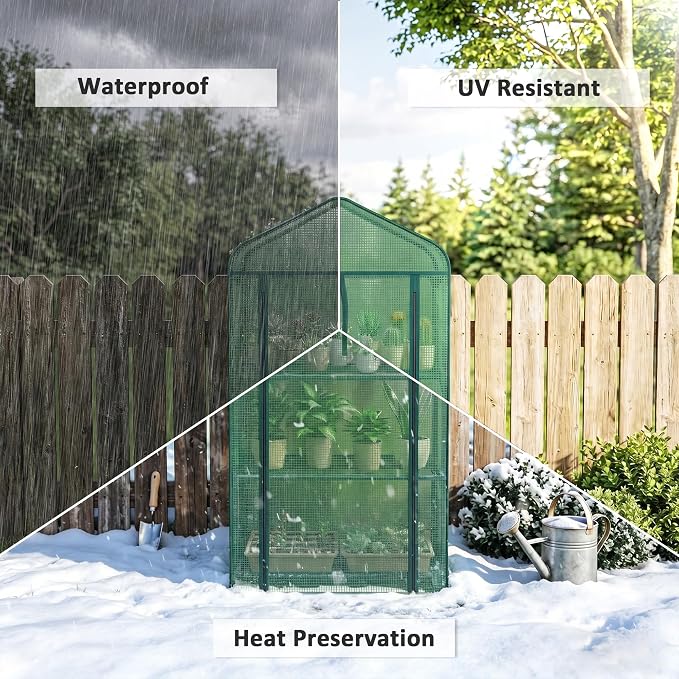 Outsunny 3 Tier Mini Greenhouse with Screen Roof, 27.6" x 19.7" x 50", Portable Small Greenhouse with High Strength PE Cover, Roll-Up Zipper Door for Garden Yard Backyard, Green