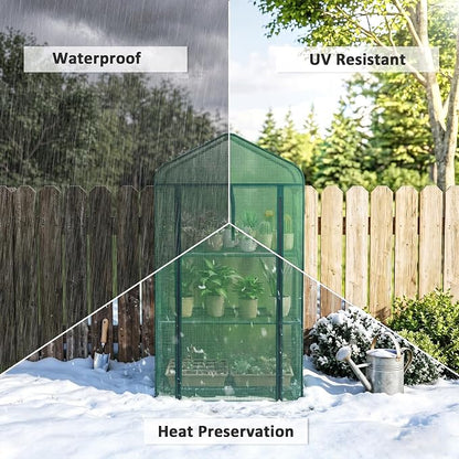 Outsunny 3 Tier Mini Greenhouse with Screen Roof, 27.6" x 19.7" x 50", Portable Small Greenhouse with High Strength PE Cover, Roll-Up Zipper Door for Garden Yard Backyard, Green