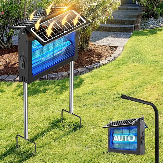 Solar Bug Zapper Outdoor, Dual Solar Panels, 4500V Waterproof Portable Mosquito Zappers, Cordless Fly Trap w/Auto Mode, Rechargeable Mosquitoes Insect Killer for Patio Yard Camping Garden Pool(Black)