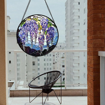 DASTOLL Stained Glass Window Hanging, Purple Wisteria Flowers Suncatcher for Doors Window Home Plant Sun Catchers Decoration Mother's Day Birthday Gifts for Women, Men, and Mom 6.3x6.3 in