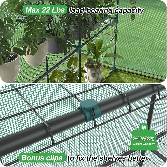 NEWBULIG Outdoor Greenhouse, Walk-in Greenhouse with 2 Tier 8 Plant Shelves, 56"x56"x77" Durable PVC Cover, Portable Greenhouses for Outdoor Garden, Patio, Porch, Backyard Green Houses, Green