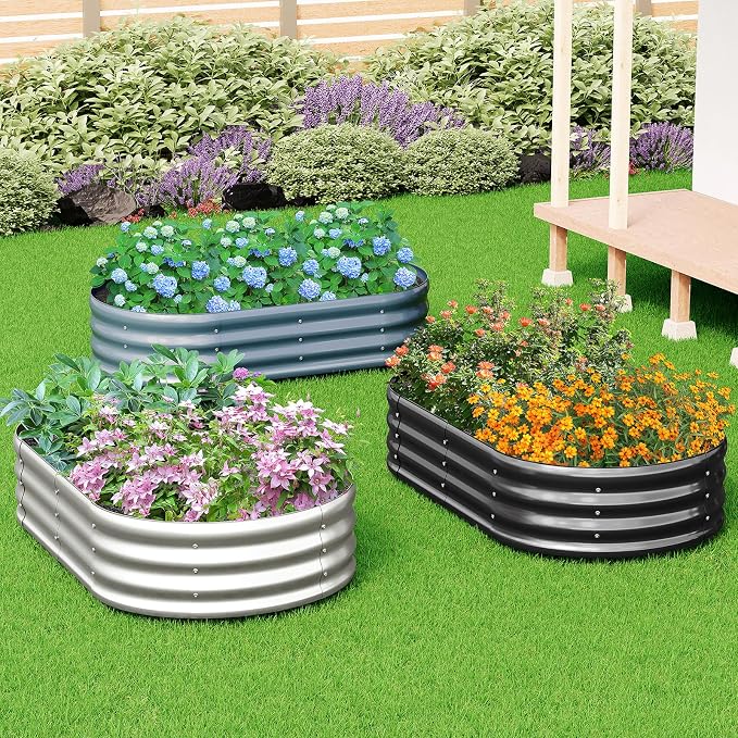 zizin 2 Pack Galvanized Raised Garden Bed Metal Oval Raised Garden Beds Outdoor Planter Box for Vegetables (8x2x1FT, Silver)