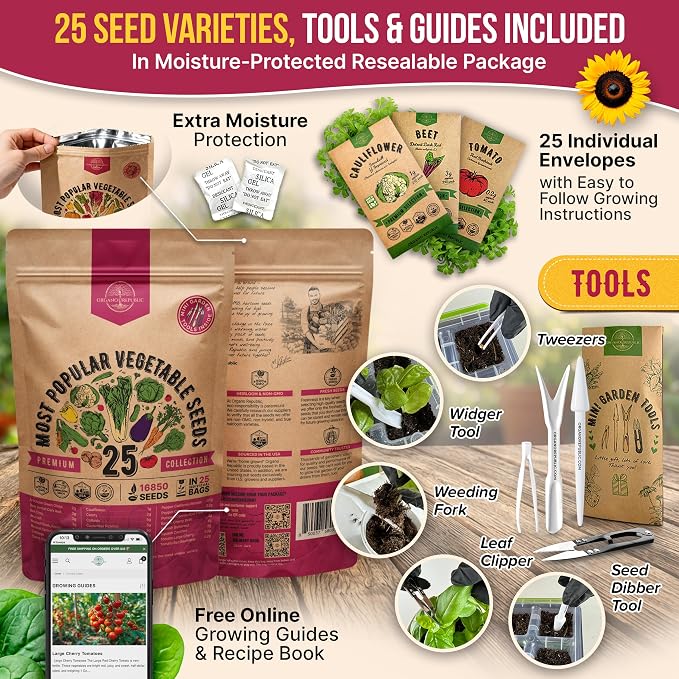 Organo Republic 25 Vegetable Seeds Variety Pack - 16,850+ Non-GMO Heirloom Seeds for Planting Vegetables & Fruits in Individual Seed Packets, Home Garden Seed for Hydroponic, Indoor & Outdoor Garden
