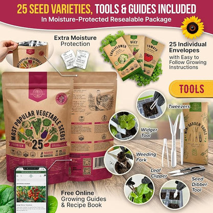 Organo Republic 25 Vegetable Seeds Variety Pack - 16,850+ Non-GMO Heirloom Seeds for Planting Vegetables & Fruits in Individual Seed Packets, Home Garden Seed for Hydroponic, Indoor & Outdoor Garden