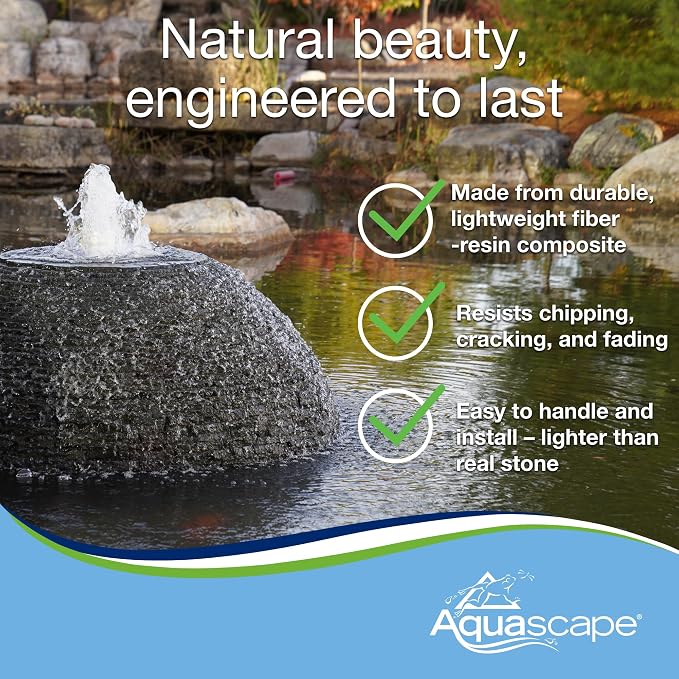 Aquascape Stacked Slate Sphere Fountain, 40 Inch Diameter (102 cm), Lightweight Fiber-Resin Composite Decorative Water Feature, Includes Tubing for Easy Setup, 78289