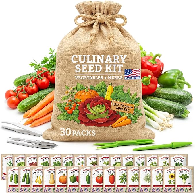 Vegetable/Herb Seeds Variety Pack - 30 Heirloom Seed Gift Kit - Made in USA