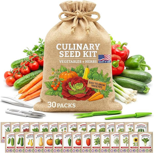 Vegetable/Herb Seeds Variety Pack - 30 Heirloom Seed Gift Kit - Made in USA