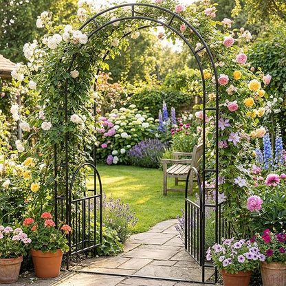 7FT Garden Arch Arbor Heavy Duty Metal Arbour Archway Garden Arch Trellis for Climbing Plants Outdoor