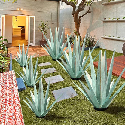 KODIBO Large Tequila Rustic Sculpture, Rustic Metal Agave Plants for Outdoor Patio Yard, Home Decor Hand Painted Metal Agave Garden Yard Statue, Outdoor Lawn Ornaments (Mint Green - L)