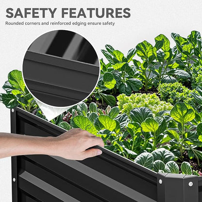 YITAHOME 6x3x2 ft 4pcs Galvanized Raised Garden Bed Kit, Large Metal Planter Box with Gloves & Support Rod, Outdoor Flower Bed for Plants Vegetables, Black