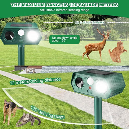 2025 Solar Animal Repellent,Upgraded Ultrasonic Cat Repellent Outdoor,Waterproof Deer Deterrent for Bird Dog Skunk,Squirrels Deterrent with Motion Detection Flash Lights for House B (2 Pack)